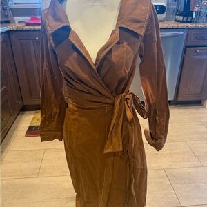 STAUD Brown Long Sleeve Jacklyn Wrap Dress